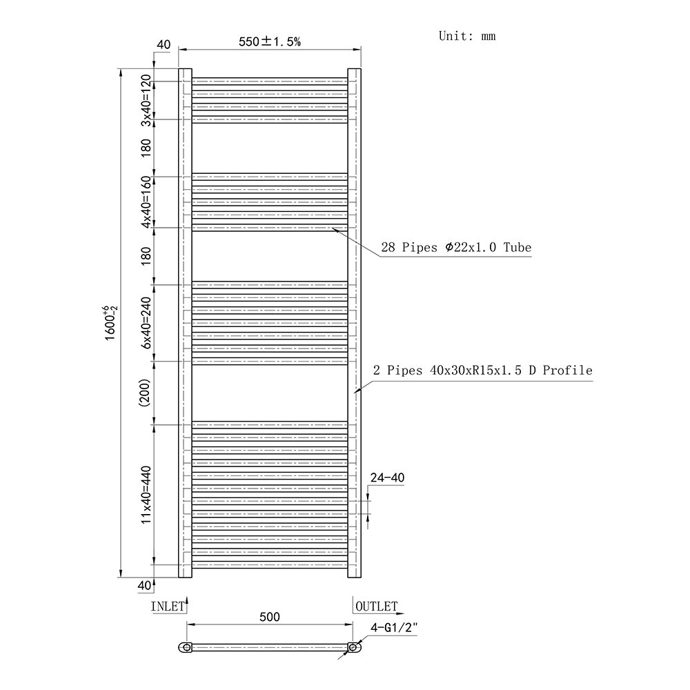 Cuarto de baño Calefacción central Toallero Escalera Radiador Calentador WT-160CM