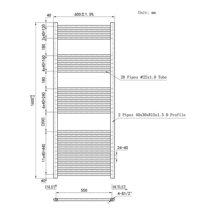 160CM Cromo Cuarto de baño Calefacción central Toallero Escalera Radiador Calentador