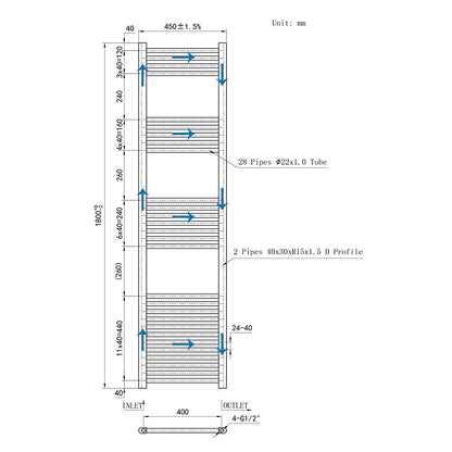 Cuarto de baño Calefacción central Toallero Escalera Radiador Calentador WT-180CM