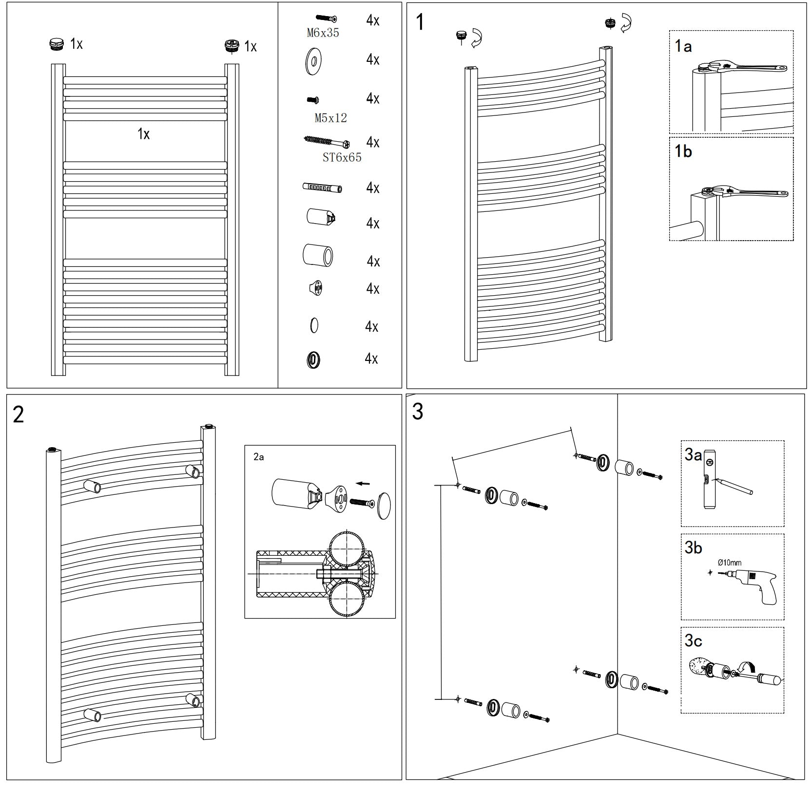 AICA Toallero secatoallas radiador blanco 115x55cm calefacción en sistema circuito de agua caliente válido
