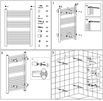 AICA Toallero secatoallas radiador negro 165x50cm calefacción en sistema circuito de agua caliente válido