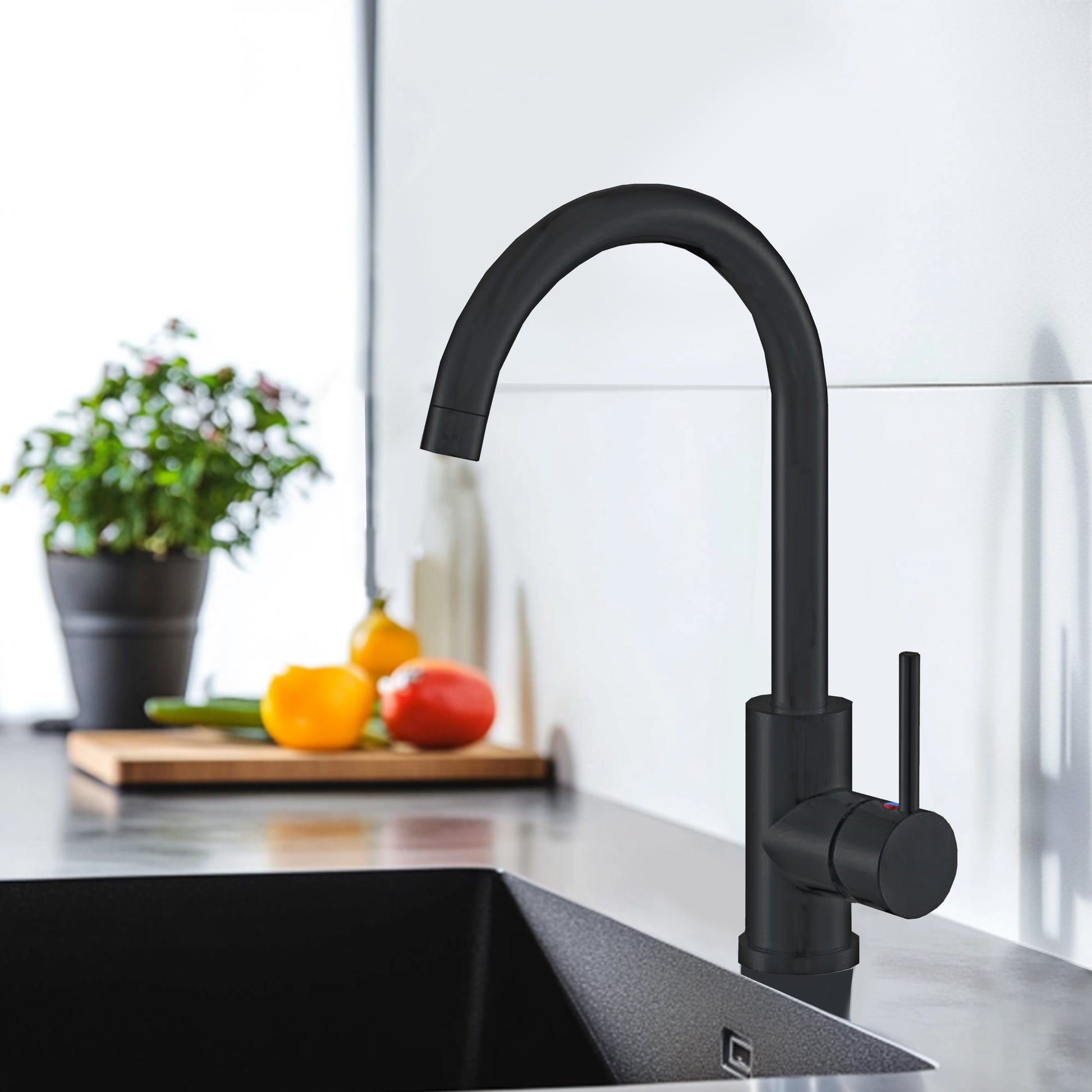 Aica Sanitarios Grifo de Cocina Monomando Negro Mate Grifería con Caño Giratorio 360°para Fregadero