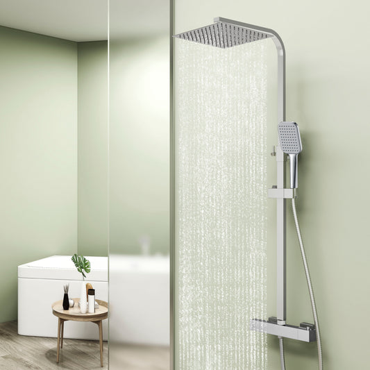 Columna de Ducha Termostática Aica acero inoxidable alcachofa y ducha superior grande 25cm para baño