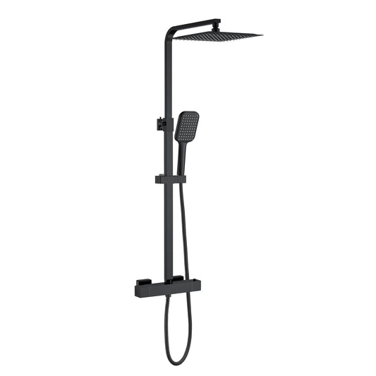 Columna de Ducha Termostática Aica negro mate alcachofa y ducha superior grande 25cm para baño