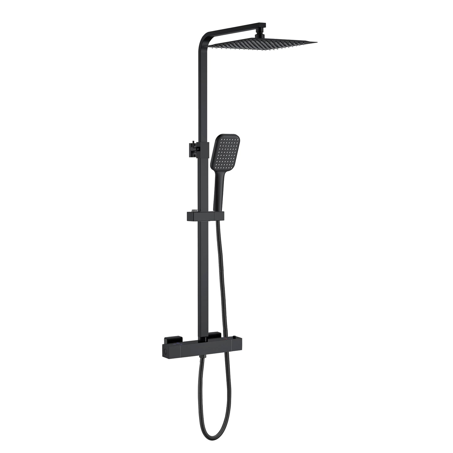 Columna de Ducha Termostática Aica negro mate alcachofa y ducha superior grande 25cm para baño