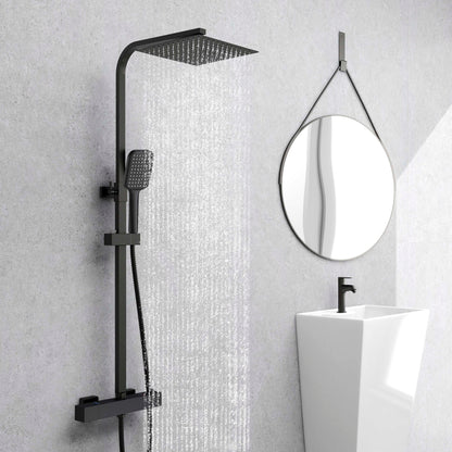 Columna de Ducha Termostática Aica negro mate alcachofa y ducha superior grande 25cm para baño