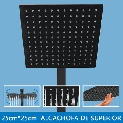 Columna de Ducha Termostática Aica negro mate alcachofa y ducha superior grande 25cm para baño