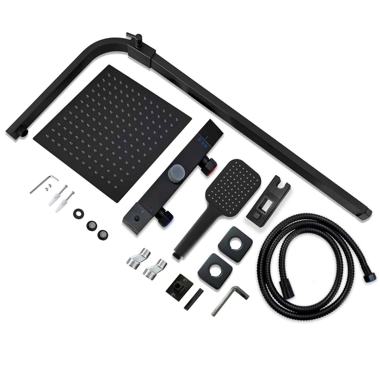 Columna de Ducha Termostática Aica negro mate alcachofa y ducha superior grande 25cm para baño