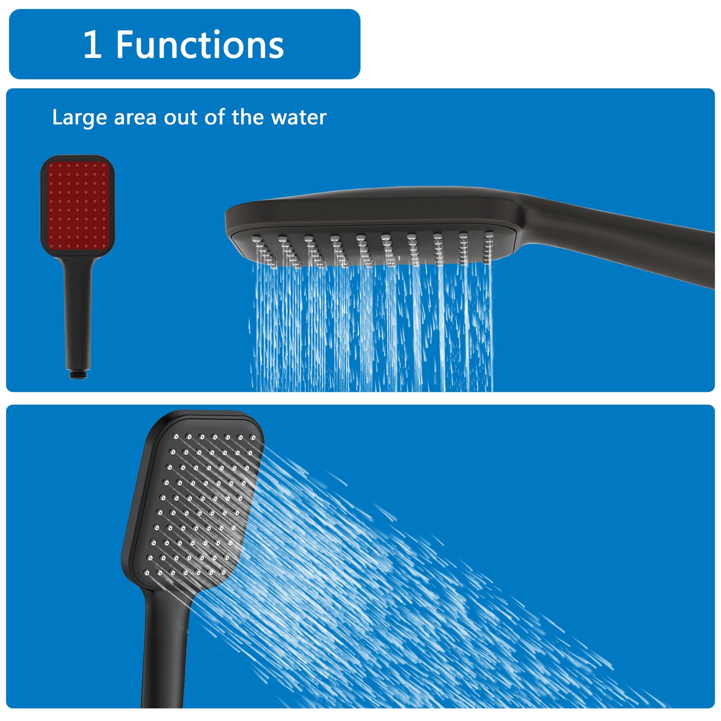 Columna de Ducha Termostática Aica negro mate alcachofa y ducha superior grande 25cm para baño