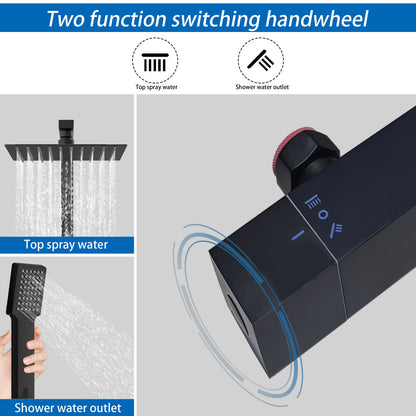 Columna de Ducha Termostática Aica negro mate alcachofa y ducha superior grande 25cm para baño