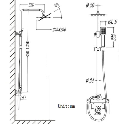 Aica Columna Ducha Termostática, Ducha de baño, Columna extensible sin grifo, Alcachofa Cuadrada Ducha Lluvia, Regulable barra cromada en acero inoxidable