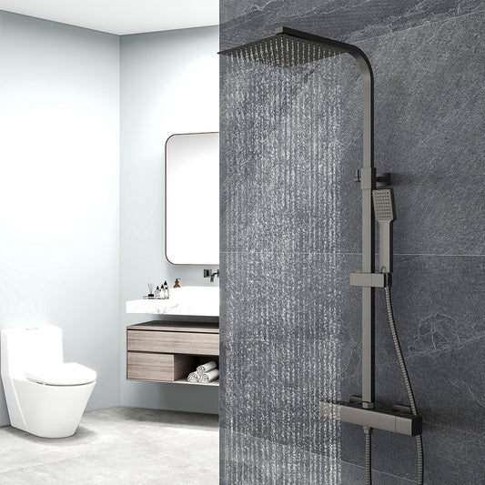 Aica Columna de Ducha Termostática 38, Rociador de Ducha de Baño Cuadrado Negro con Accesorios,20H