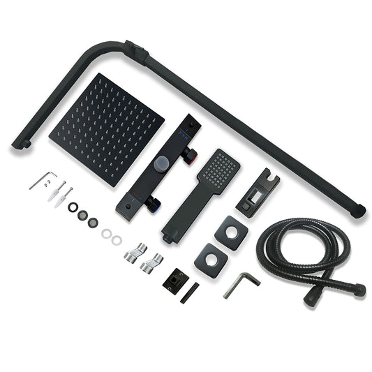 Aica Columna de Ducha Termostática 38, Rociador de Ducha de Baño Cuadrado Negro con Accesorios