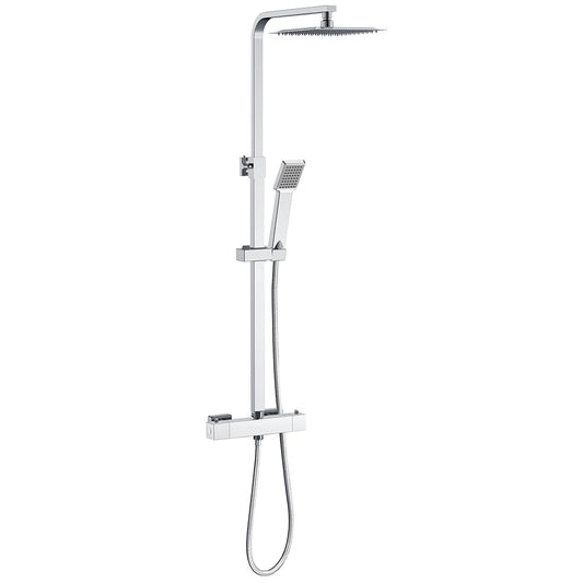 Columna de Ducha Termostática Plata Brillante con Barra Ajustable y Rociador Superior Acero Inoxidable Diseño Sencillo para Baño Aica Sanitarios