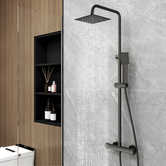 Columna de Ducha Termostática con Alcachofa Cuadrada Grande 10 pulgadas Barra Negro Mate para Baño Aica Sanitarios