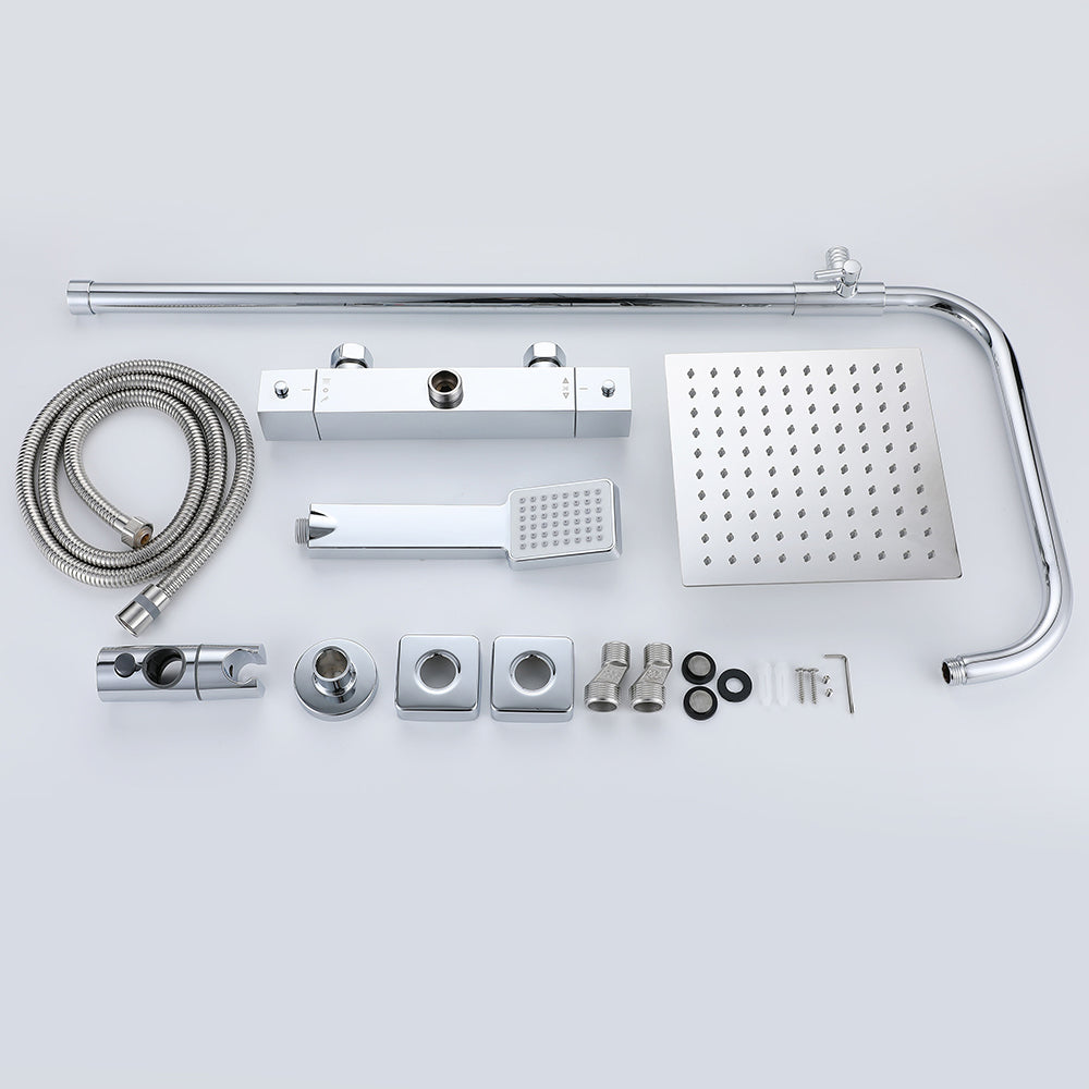 Columna de Ducha con Termostato Cuadrado Ducha Lluvia Alcachofa de 3 Tipos de Chorro con Redonda Barra y Brillante para Baño Aica Sanitarios