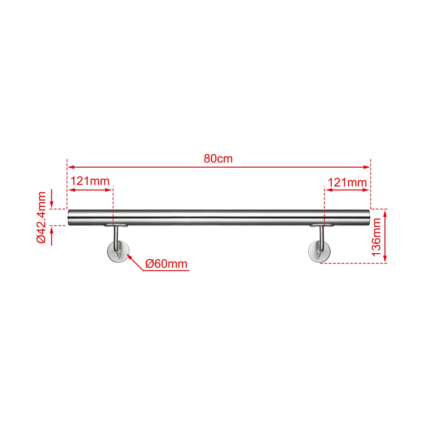 AICA Pasamanos de acero inoxidable 304 cepillado, 80/100/120/150/180/200/220/240 cm, Interior y Exterior Plata 80cm#Plata