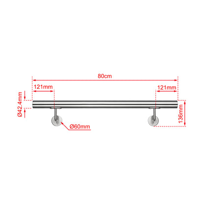 AICA Pasamanos de acero inoxidable 304 cepillado, 80/100/120/150/180/200/220/240 cm, Interior y Exterior Plata 80cm#Plata
