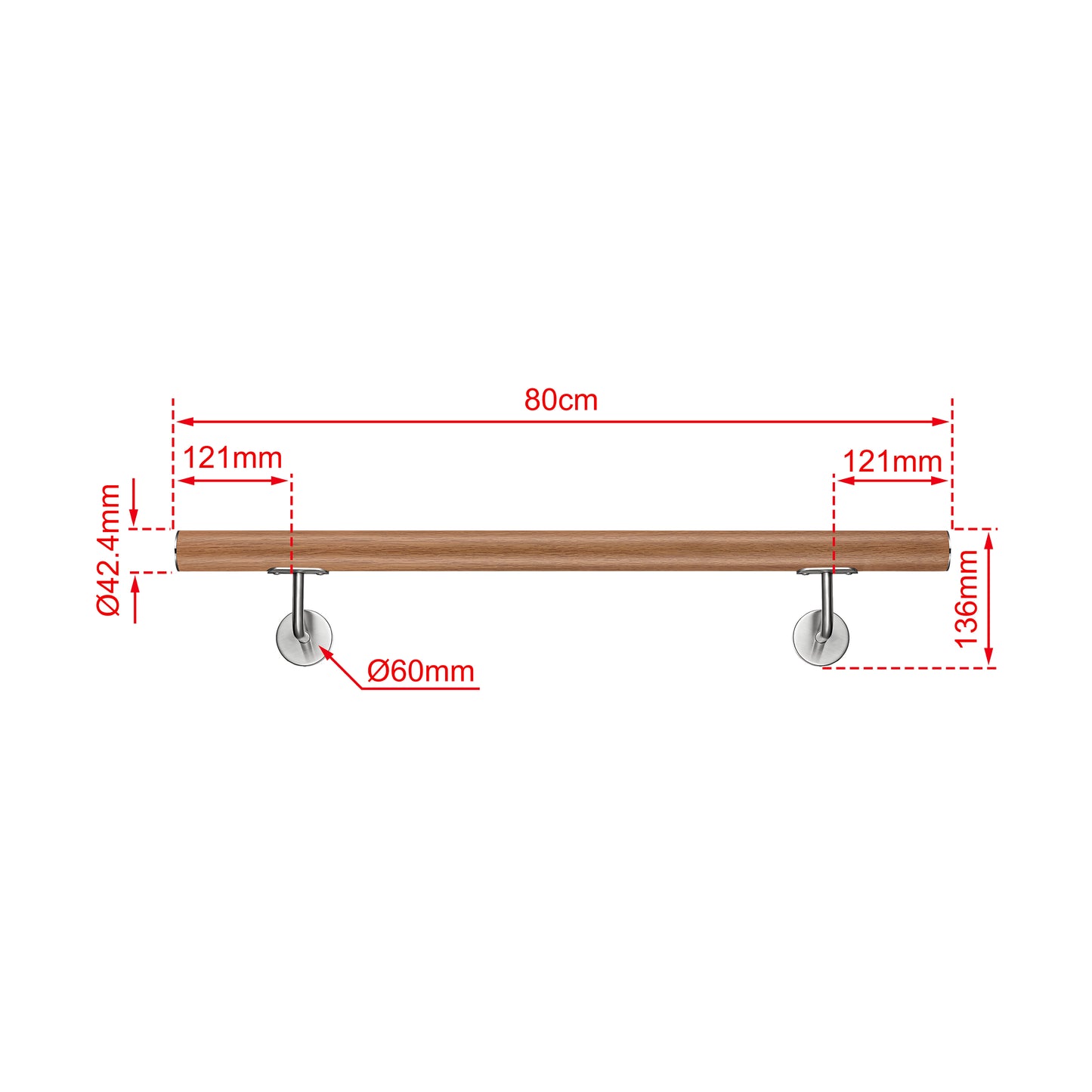 AICA Pasamanos de acero inoxidable 304 cepillado, 80/100/120/150/180/200/220/240 cm, Interior y Exterior Marrón 80cm#Marrón