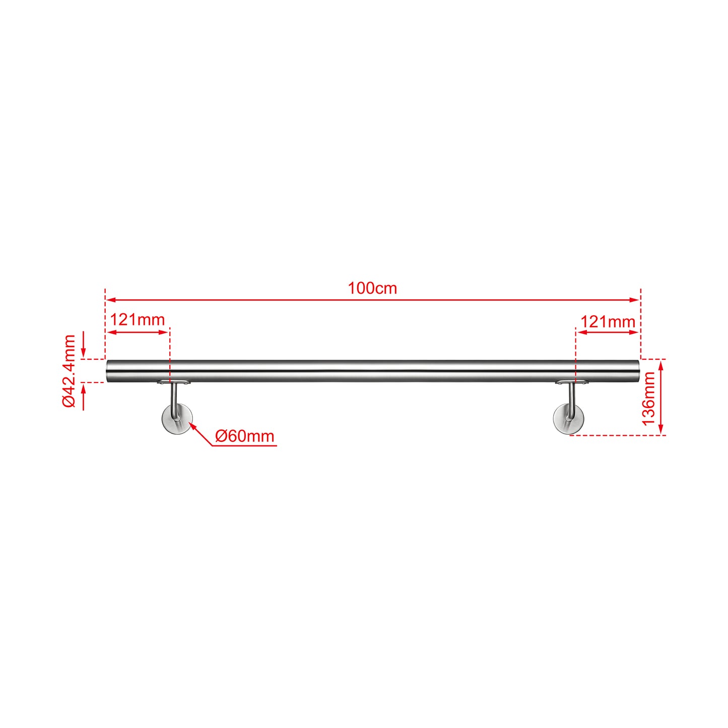 AICA Pasamanos de acero inoxidable 304 cepillado, 80/100/120/150/180/200/220/240 cm, Interior y Exterior Plata 100cm#Plata