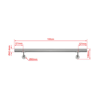 AICA Pasamanos de acero inoxidable 304 cepillado, 80/100/120/150/180/200/220/240 cm, Interior y Exterior Plata 100cm#Plata