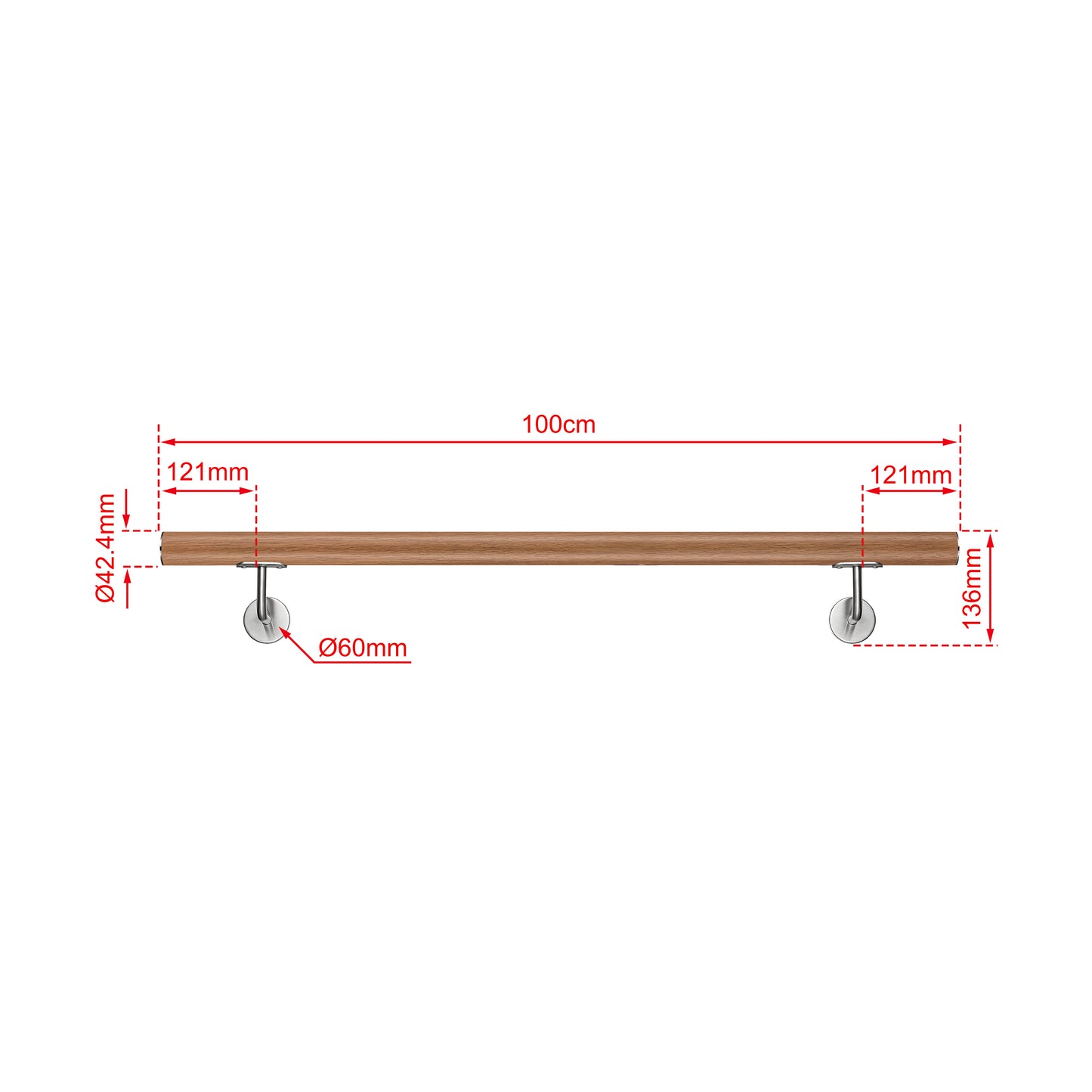 AICA Pasamanos de acero inoxidable 304 cepillado, 80/100/120/150/180/200/220/240 cm, Interior y Exterior Marrón 100cm#Marrón