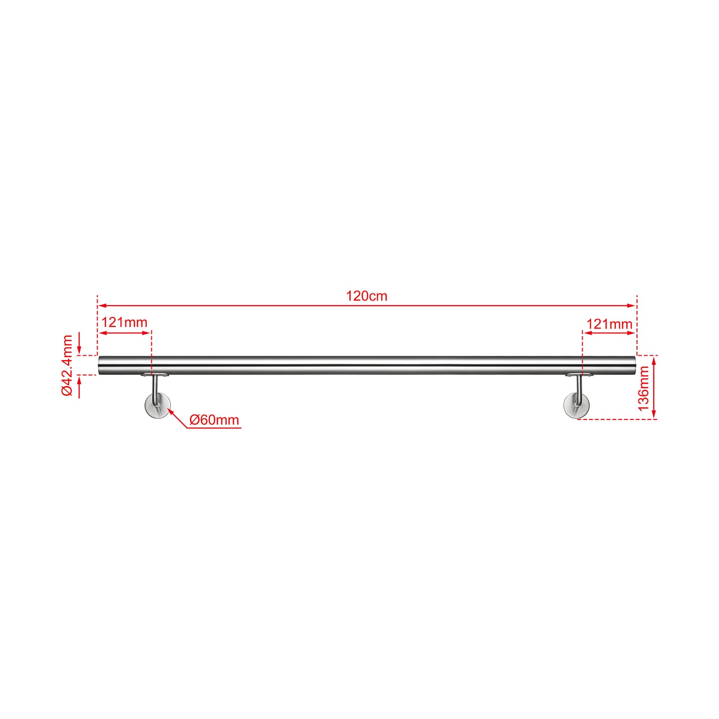 AICA Pasamanos de acero inoxidable 304 cepillado, 80/100/120/150/180/200/220/240 cm, Interior y Exterior Plata 120cm#Plata