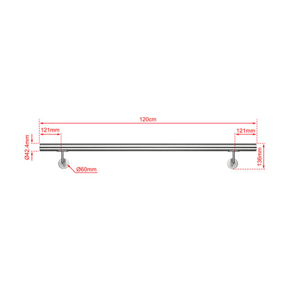 AICA Pasamanos de acero inoxidable 304 cepillado, 80/100/120/150/180/200/220/240 cm, Interior y Exterior Plata 120cm#Plata