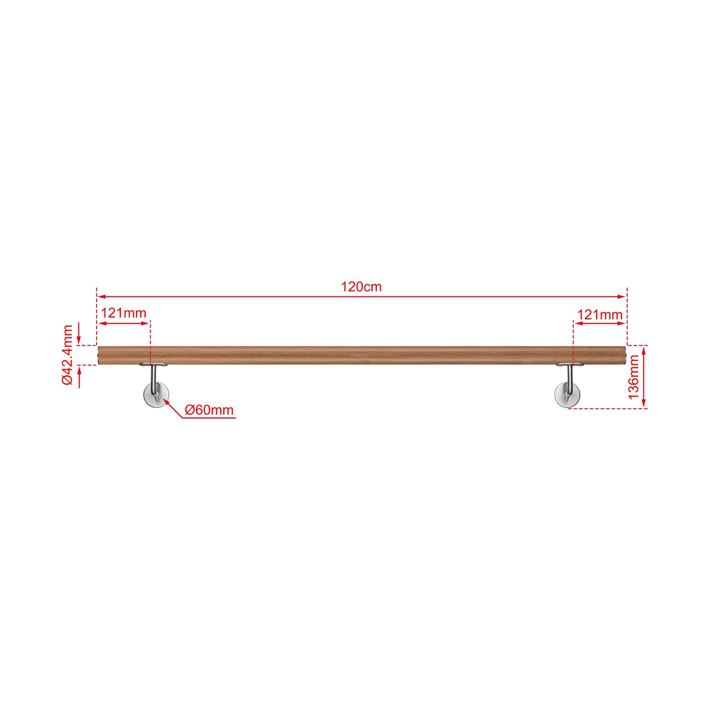 AICA Pasamanos de acero inoxidable 304 cepillado, 80/100/120/150/180/200/220/240 cm, Interior y Exterior Marrón 120cm#Marrón