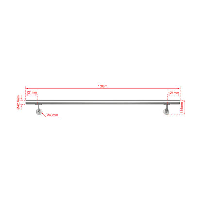 AICA Pasamanos de acero inoxidable 304 cepillado, 80/100/120/150/180/200/220/240 cm, Interior y Exterior Plata 150cm#Plata