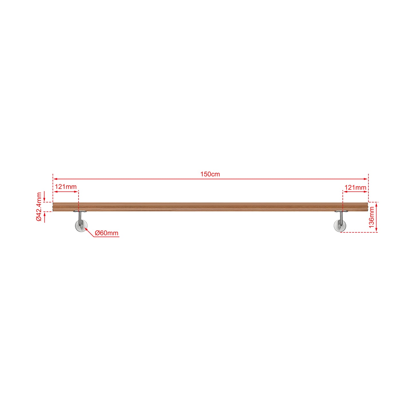 AICA Pasamanos de acero inoxidable 304 cepillado, 80/100/120/150/180/200/220/240 cm, Interior y Exterior Marrón 150cm#Marrón