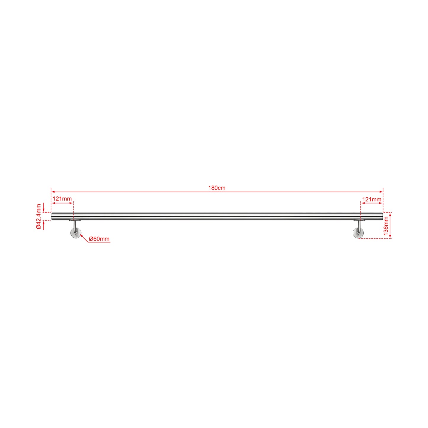 AICA Pasamanos de acero inoxidable 304 cepillado, 80/100/120/150/180/200/220/240 cm, Interior y Exterior Plata 180cm#Plata