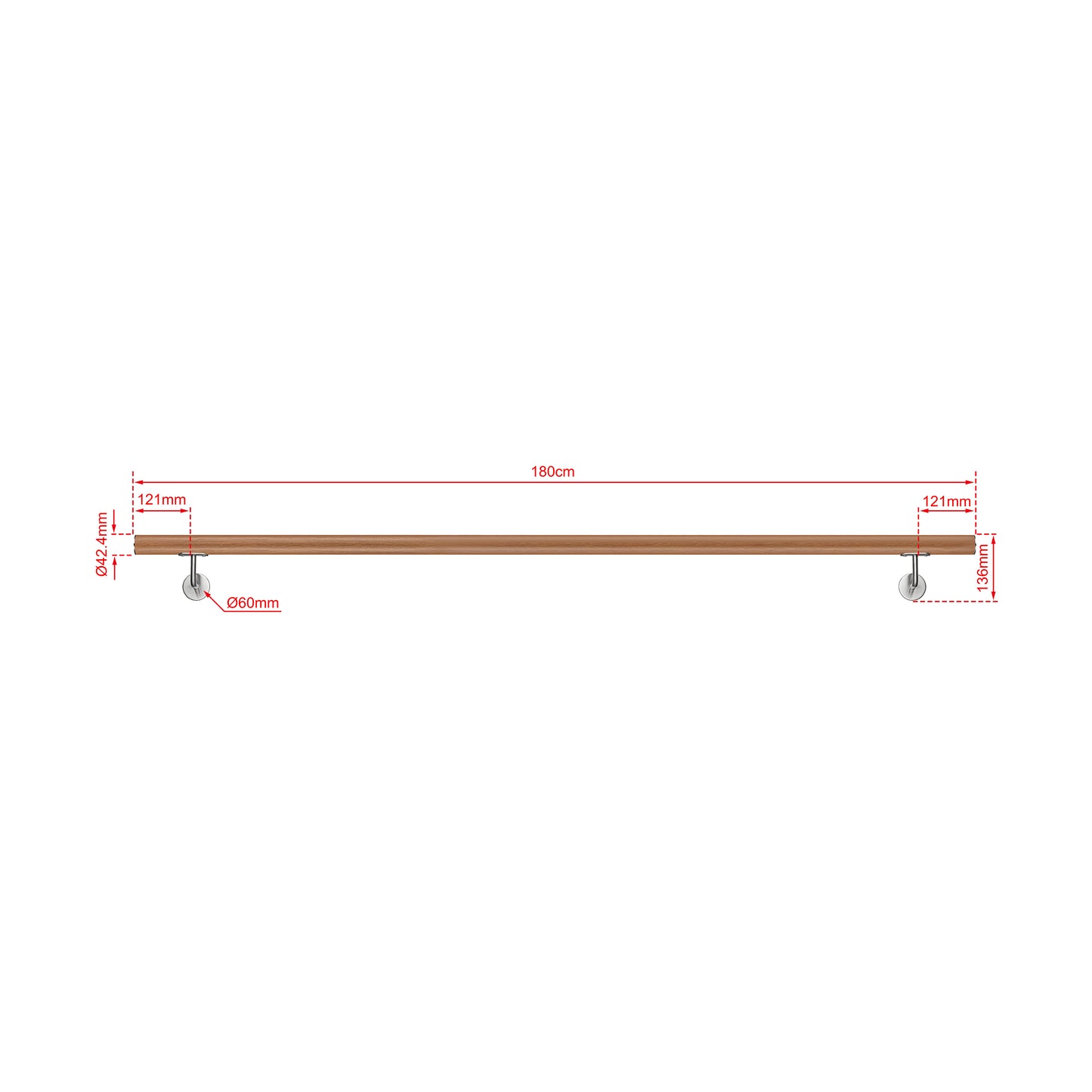 AICA Pasamanos de acero inoxidable 304 cepillado, 80/100/120/150/180/200/220/240 cm, Interior y Exterior Marrón 180cm#Marrón
