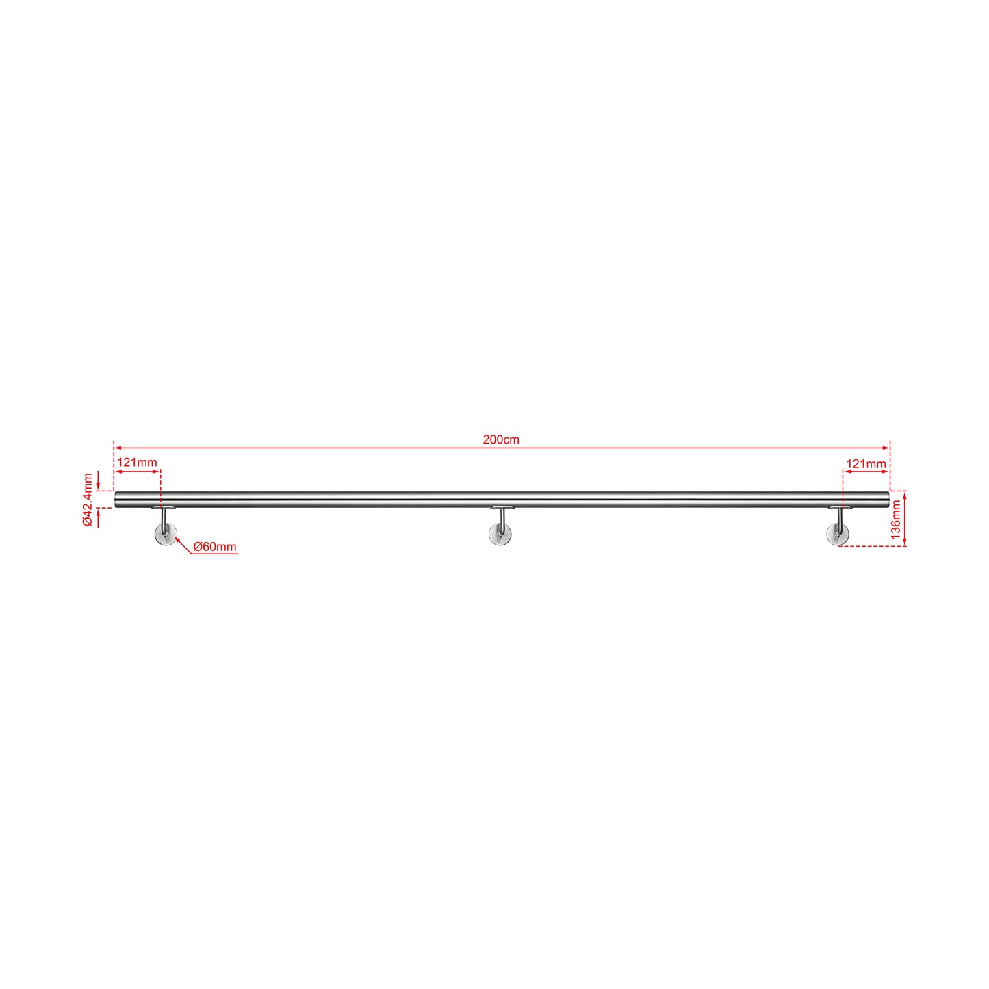 AICA Pasamanos de acero inoxidable 304 cepillado, 80/100/120/150/180/200/220/240 cm, Interior y Exterior Plata 200cm#Plata