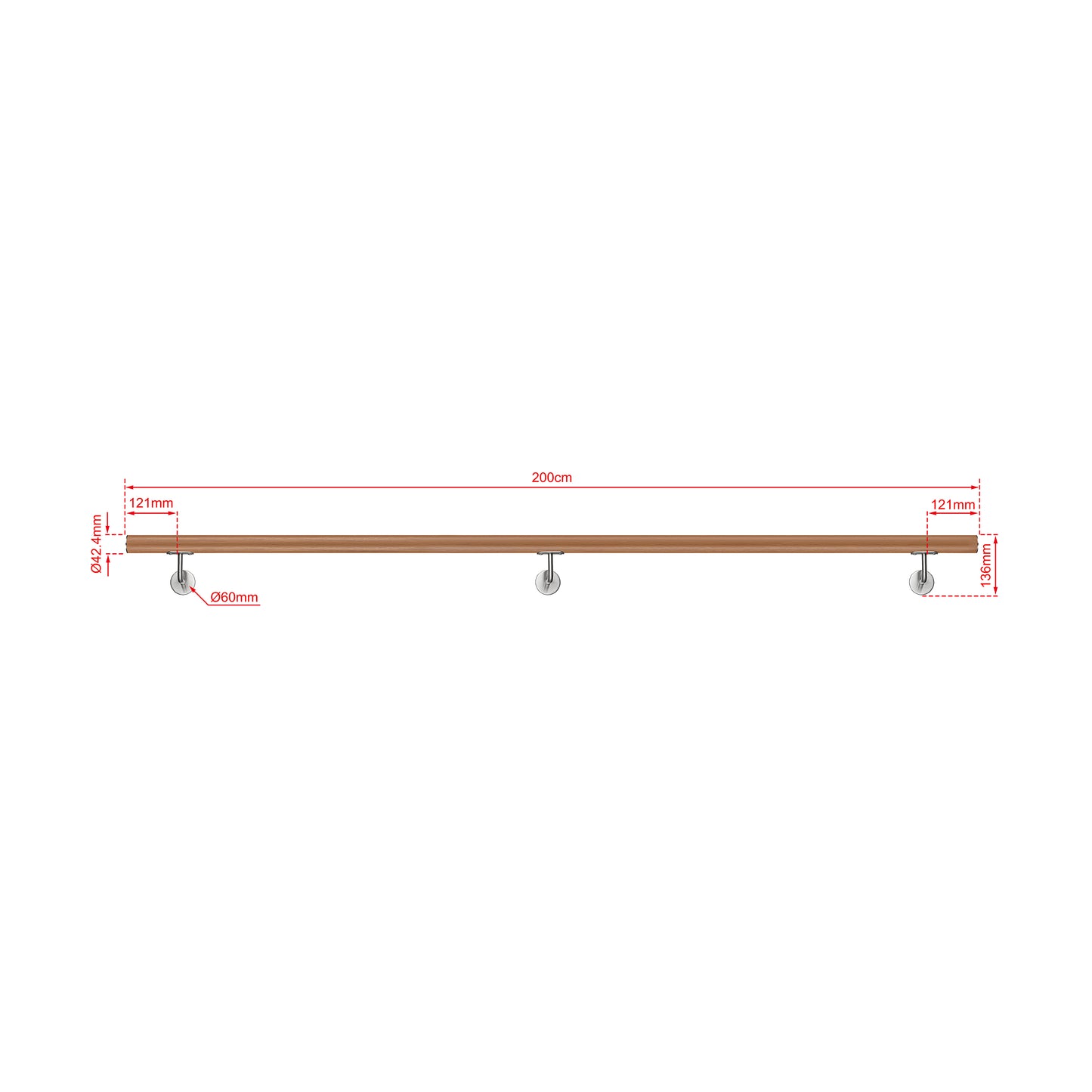 AICA Pasamanos de acero inoxidable 304 cepillado, 80/100/120/150/180/200/220/240 cm, Interior y Exterior Marrón 200cm#Marrón