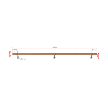 AICA Pasamanos de acero inoxidable 304 cepillado, 80/100/120/150/180/200/220/240 cm, Interior y Exterior Marrón 200cm#Marrón
