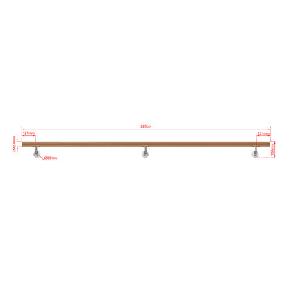 AICA Pasamanos de acero inoxidable 304 cepillado, 80/100/120/150/180/200/220/240 cm, Interior y Exterior Marrón 220cm#Marrón