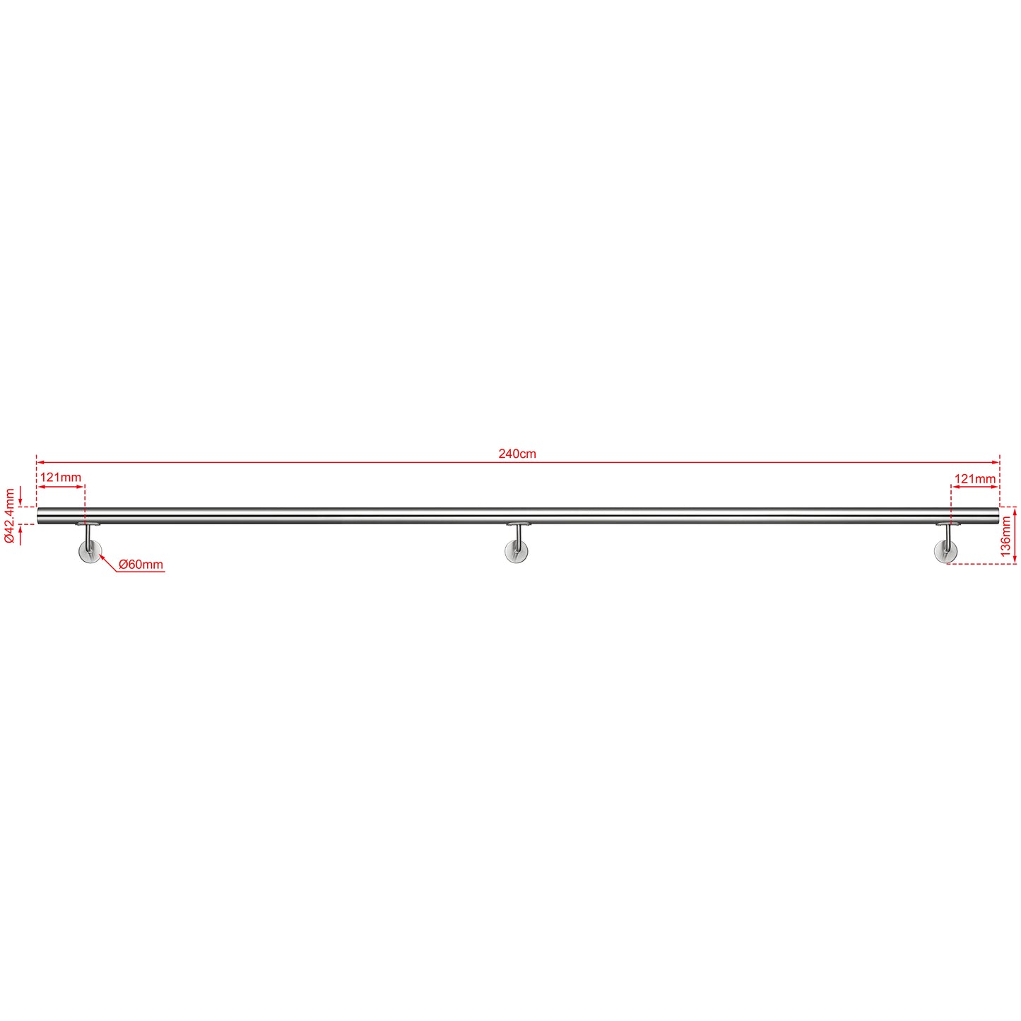 AICA Pasamanos de acero inoxidable 304 cepillado, 80/100/120/150/180/200/220/240 cm, Interior y Exterior Plata 240cm#Plata
