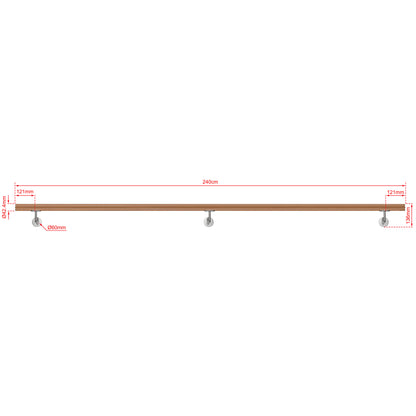 AICA Pasamanos de acero inoxidable 304 cepillado, 80/100/120/150/180/200/220/240 cm, Interior y Exterior Marrón 240cm#Marrón