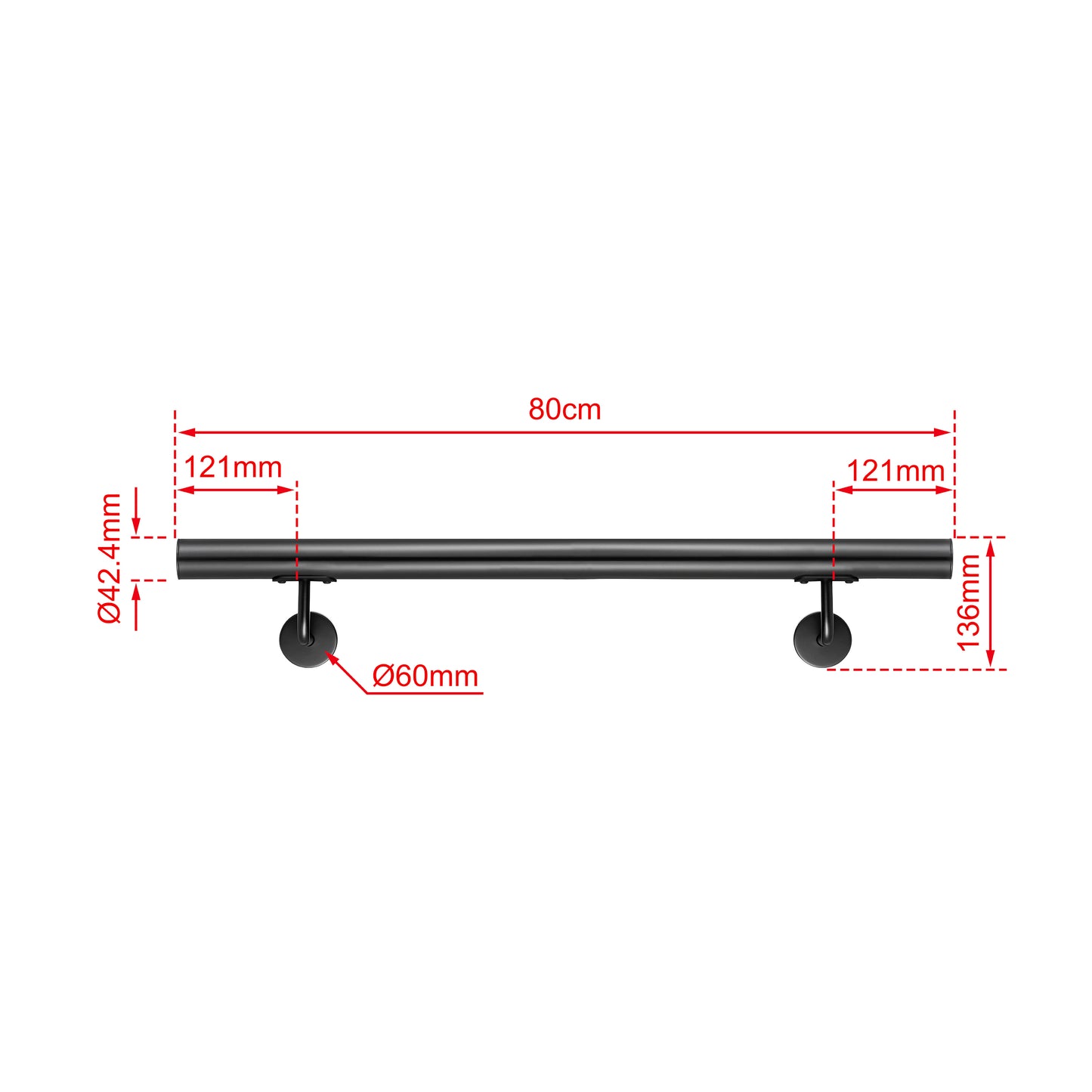 AICA Pasamanos de acero inoxidable 304 cepillado, 80/100/120/150/180/200/220/240 cm, Interior y Exterior Negro 80cm#Negro