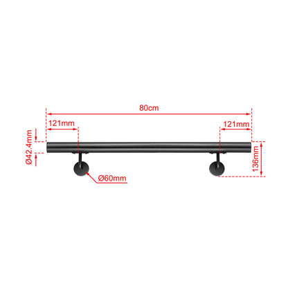 AICA Pasamanos de acero inoxidable 304 cepillado, 80/100/120/150/180/200/220/240 cm, Interior y Exterior Negro 80cm#Negro