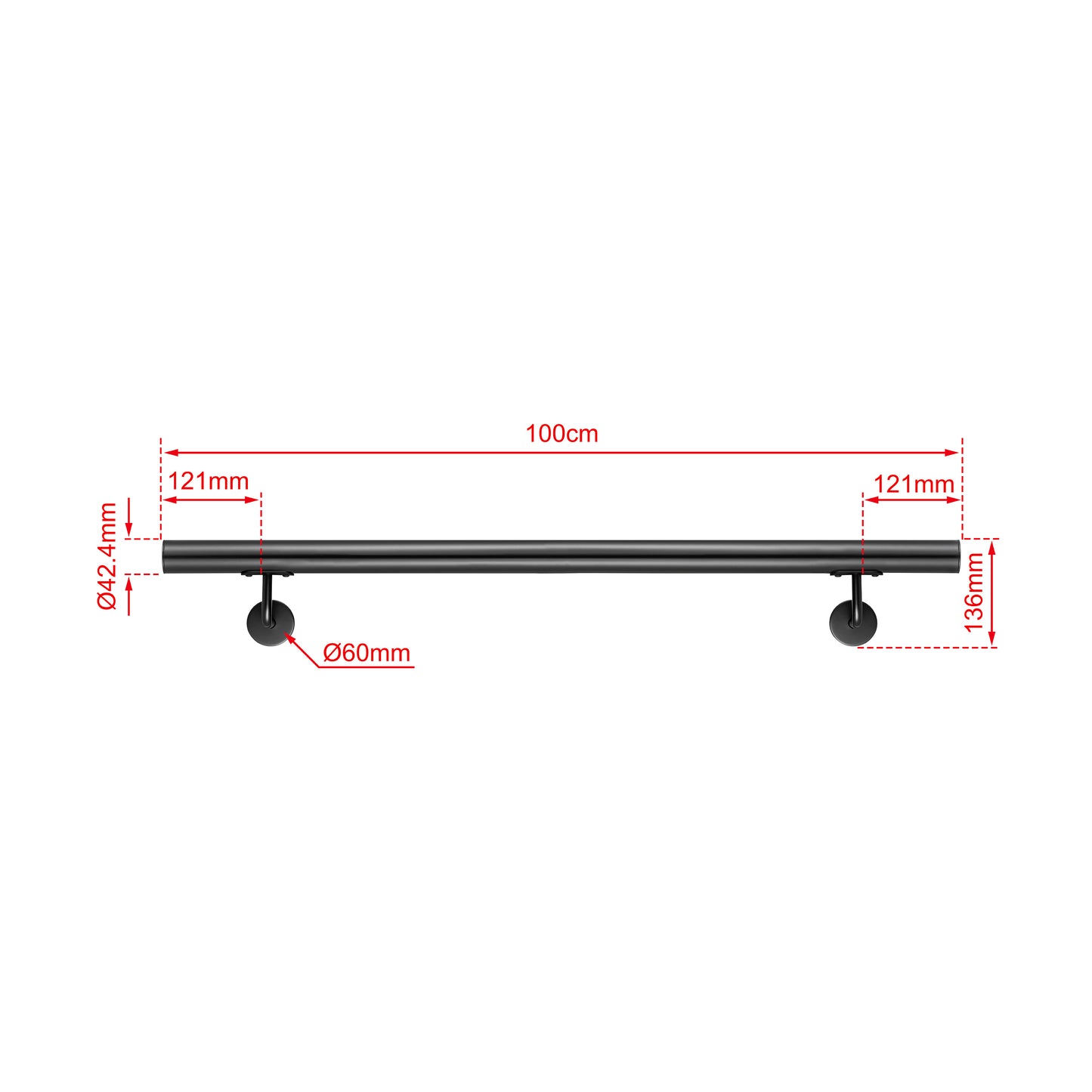 AICA Pasamanos de acero inoxidable 304 cepillado, 80/100/120/150/180/200/220/240 cm, Interior y Exterior Negro 100cm#Negro