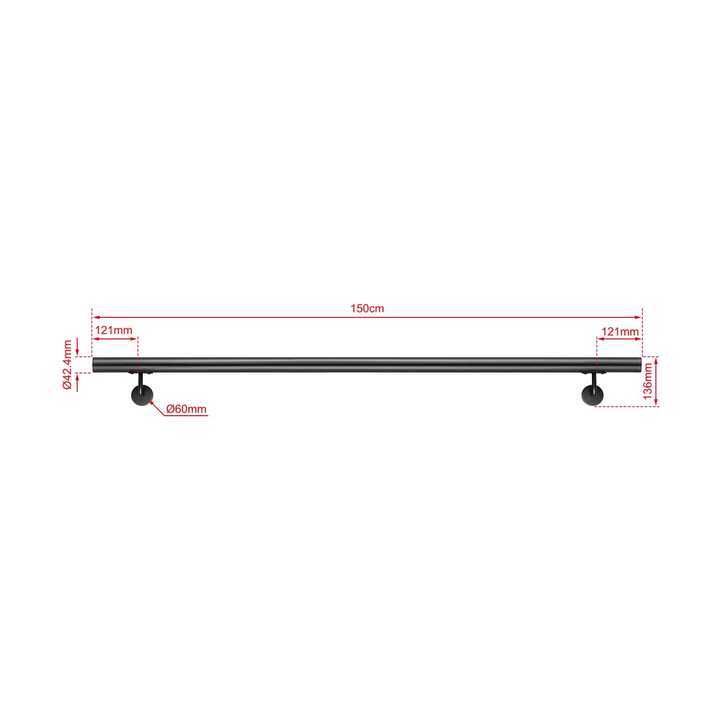 AICA Pasamanos de acero inoxidable 304 cepillado, 80/100/120/150/180/200/220/240 cm, Interior y Exterior Negro 150cm#Negro