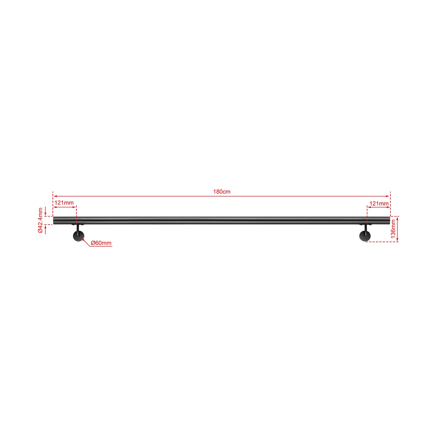AICA Pasamanos de acero inoxidable 304 cepillado, 80/100/120/150/180/200/220/240 cm, Interior y Exterior Negro 180cm#Negro