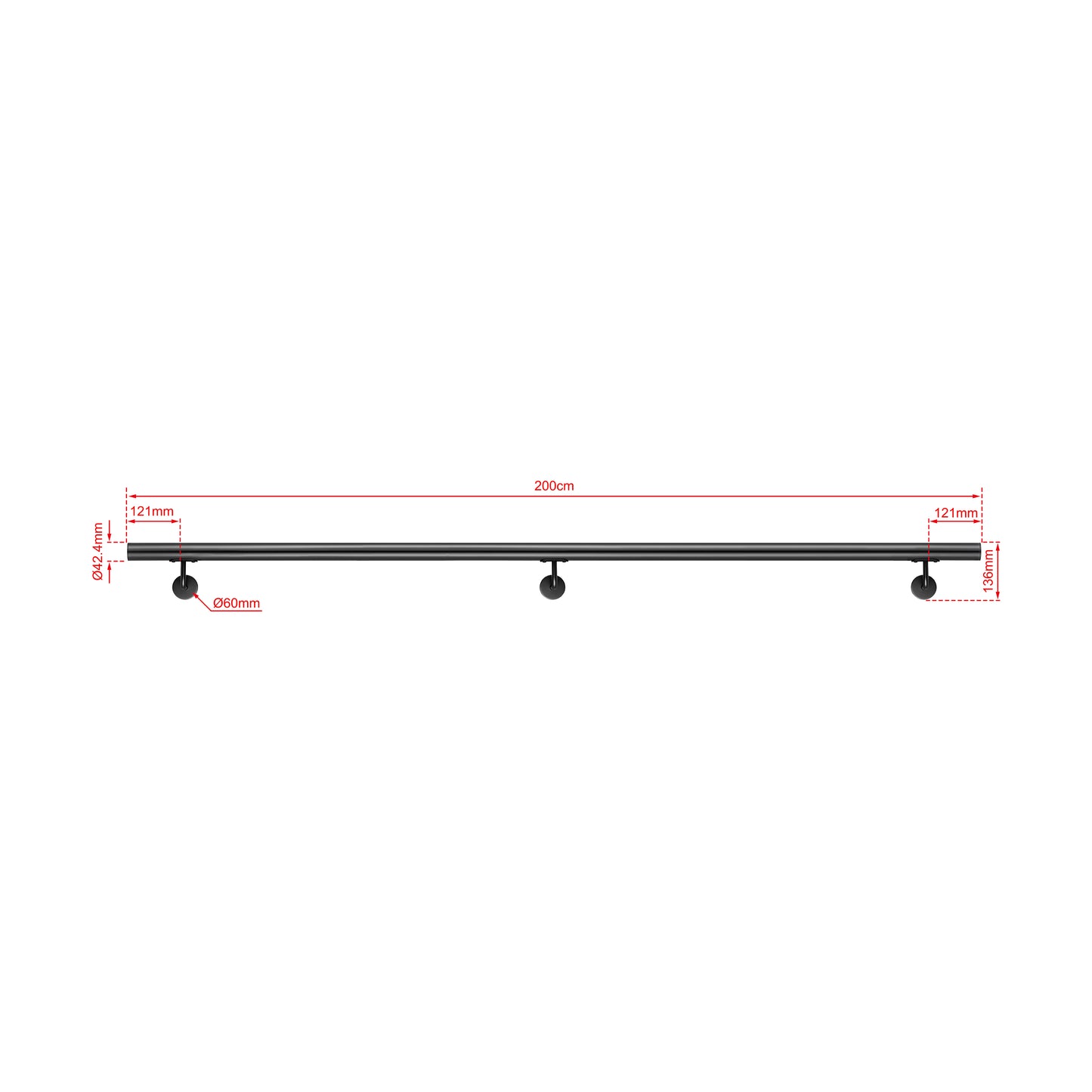 AICA Pasamanos de acero inoxidable 304 cepillado, 80/100/120/150/180/200/220/240 cm, Interior y Exterior Negro 200cm#Negro