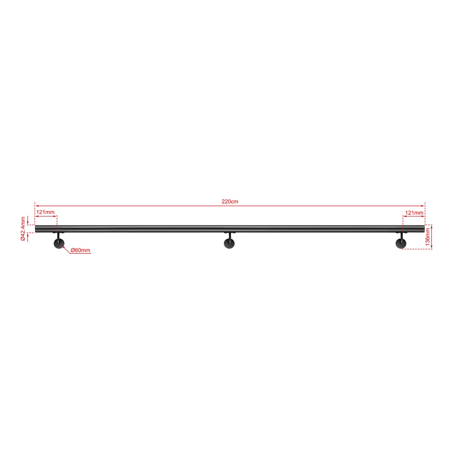 AICA Pasamanos de acero inoxidable 304 cepillado, 80/100/120/150/180/200/220/240 cm, Interior y Exterior Negro 220cm#Negro
