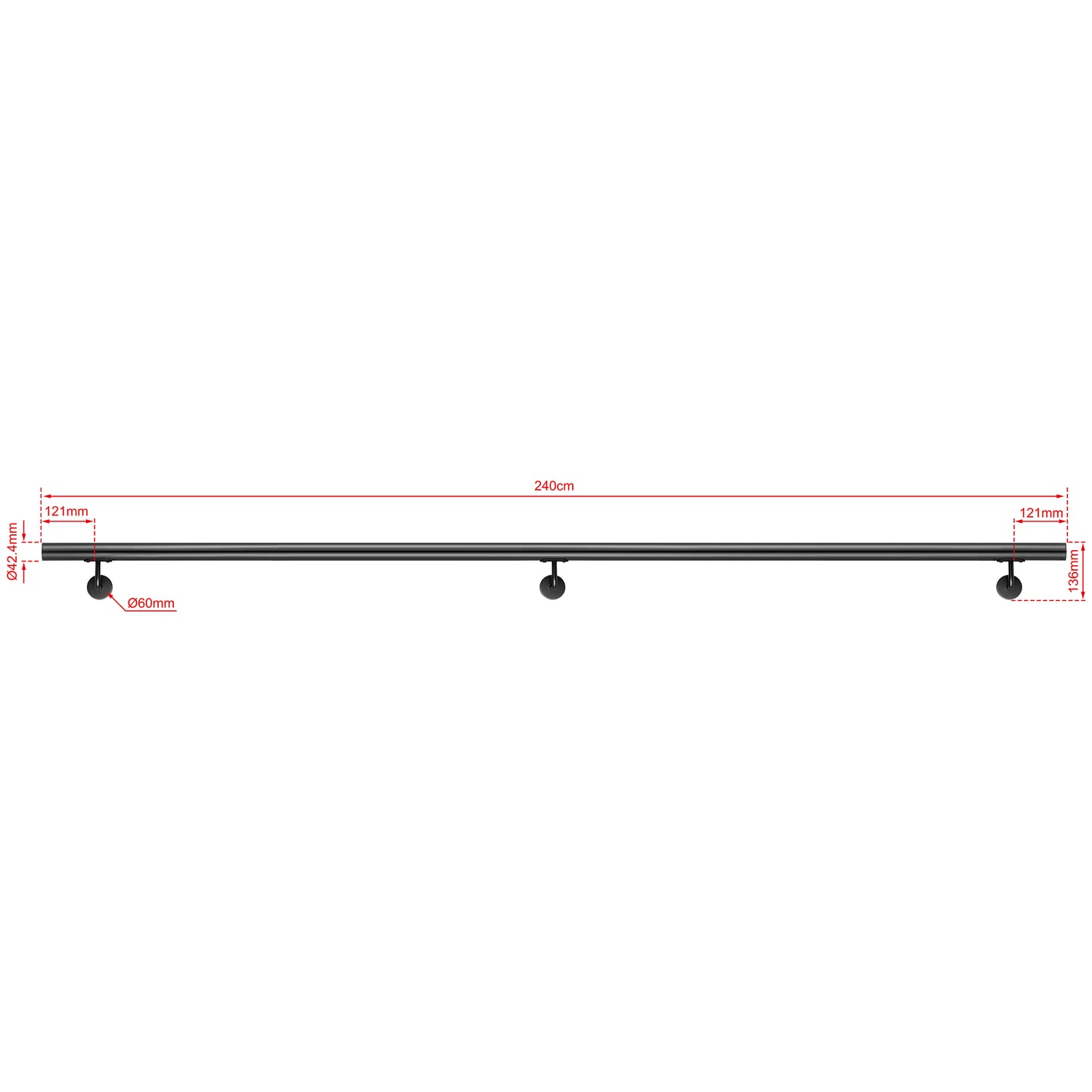AICA Pasamanos de acero inoxidable 304 cepillado, 80/100/120/150/180/200/220/240 cm, Interior y Exterior Negro 240cm#Negro