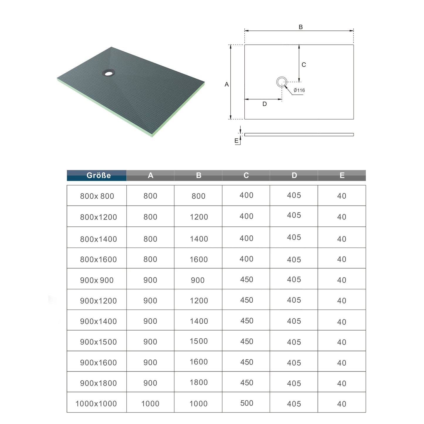 AICA Plato de ducha de XPS con accesorios de desagüe, Tablero de aislamiento impermeable, Panel de construccion