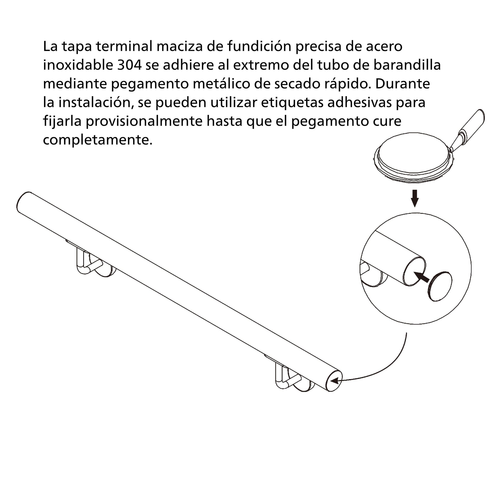 AICA Pasamanos de acero inoxidable 304 cepillado, 80/100/120/150/180/200/220/240 cm, Interior y Exterior