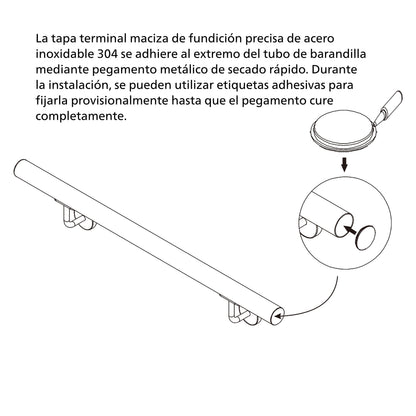 AICA Pasamanos de acero inoxidable 304 cepillado, 80/100/120/150/180/200/220/240 cm, Interior y Exterior
